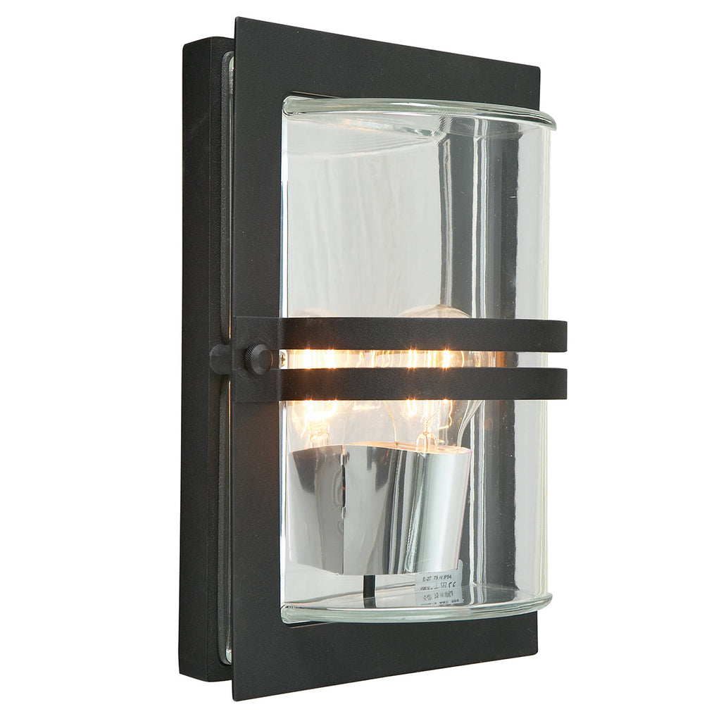 Basel 1 Light Wall Lantern - Black With Clear Glass - Norlys