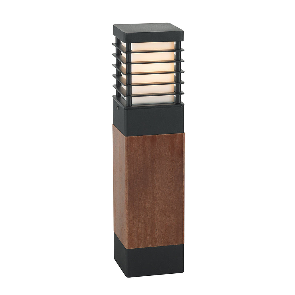 Halmstad 1 Light Medium Wooden Bollard - Black - Norlys