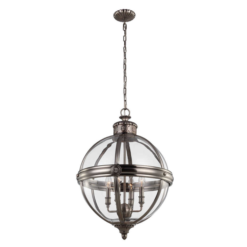 Adams 4 Light Pendant Chandelier - Antique Nickel - Feiss