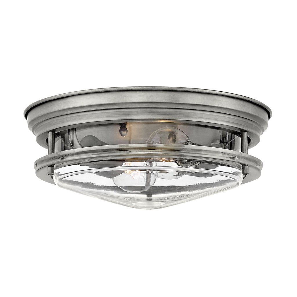 Hadrian 2 Light Flush Mount - Clear Glass - Antique Nickel by Quintiesse