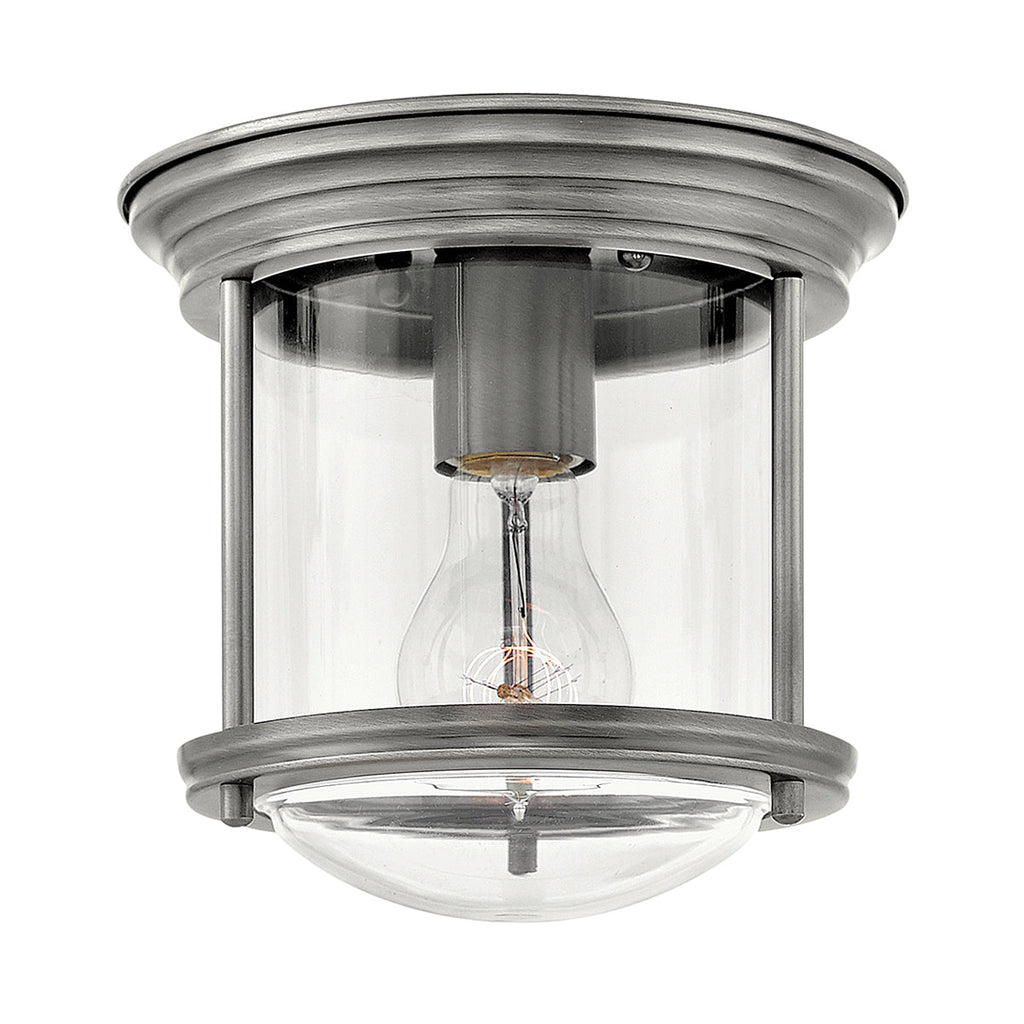 Hadrian 1 Light Flush Mount - Clear Glass - Antique Nickel by Quintiesse