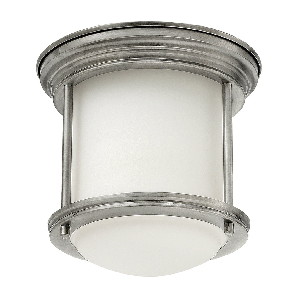 Hadrian 1 Light Flush Mount - Opal Glass - Antique Nickel by Quintiesse