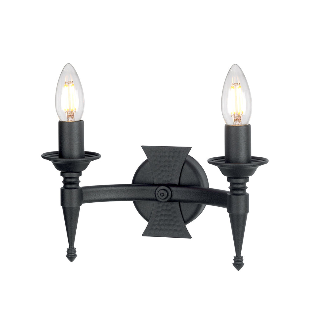 Saxon 2 Light Wall Light - Black - Elstead Lighting