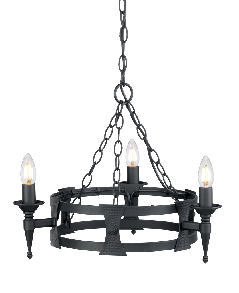 Saxon 3 Light Chandelier - Black - Elstead Lighting