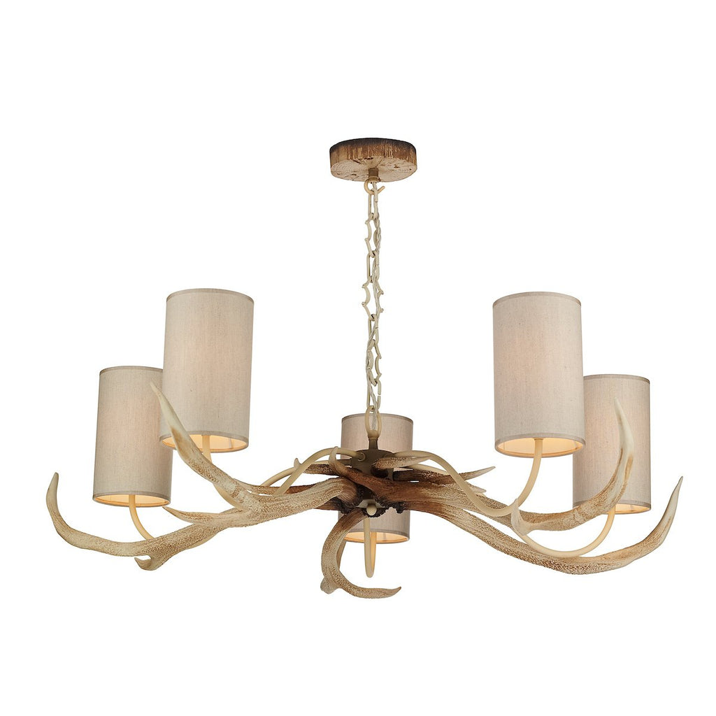 Antler 5 Light Bleached Pendant complete with Shades by David Hunt Lighting