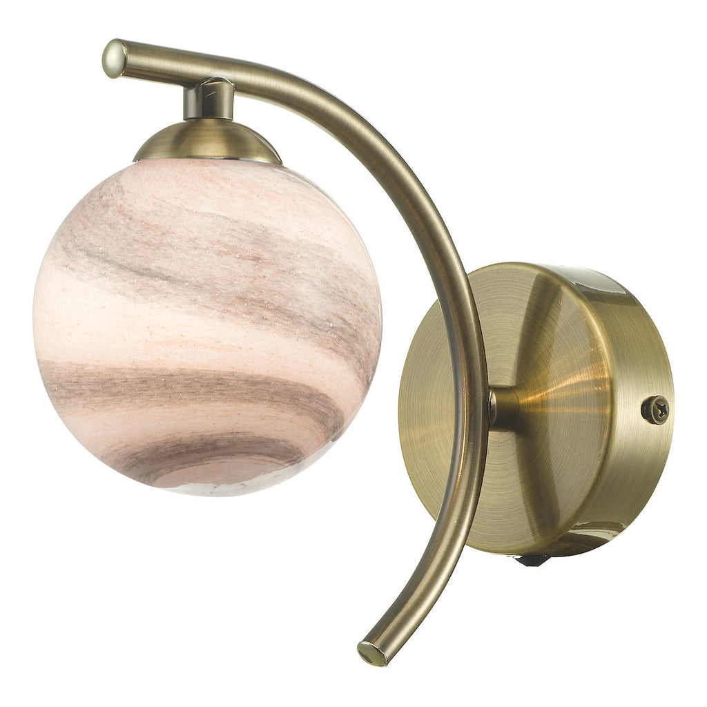 dar-lighting-atiya-wall-light-antique-brass-with-planet-style-glass