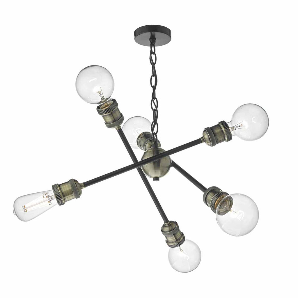 Brigade 6lt Pendant Black & Antique Brass by Dar Lighting