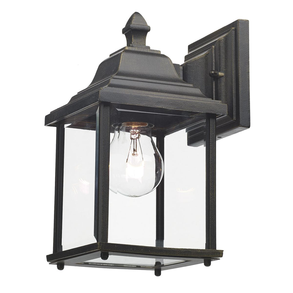 Doyle Wall Light Lantern Black Gold IP44 by Dar Lighting