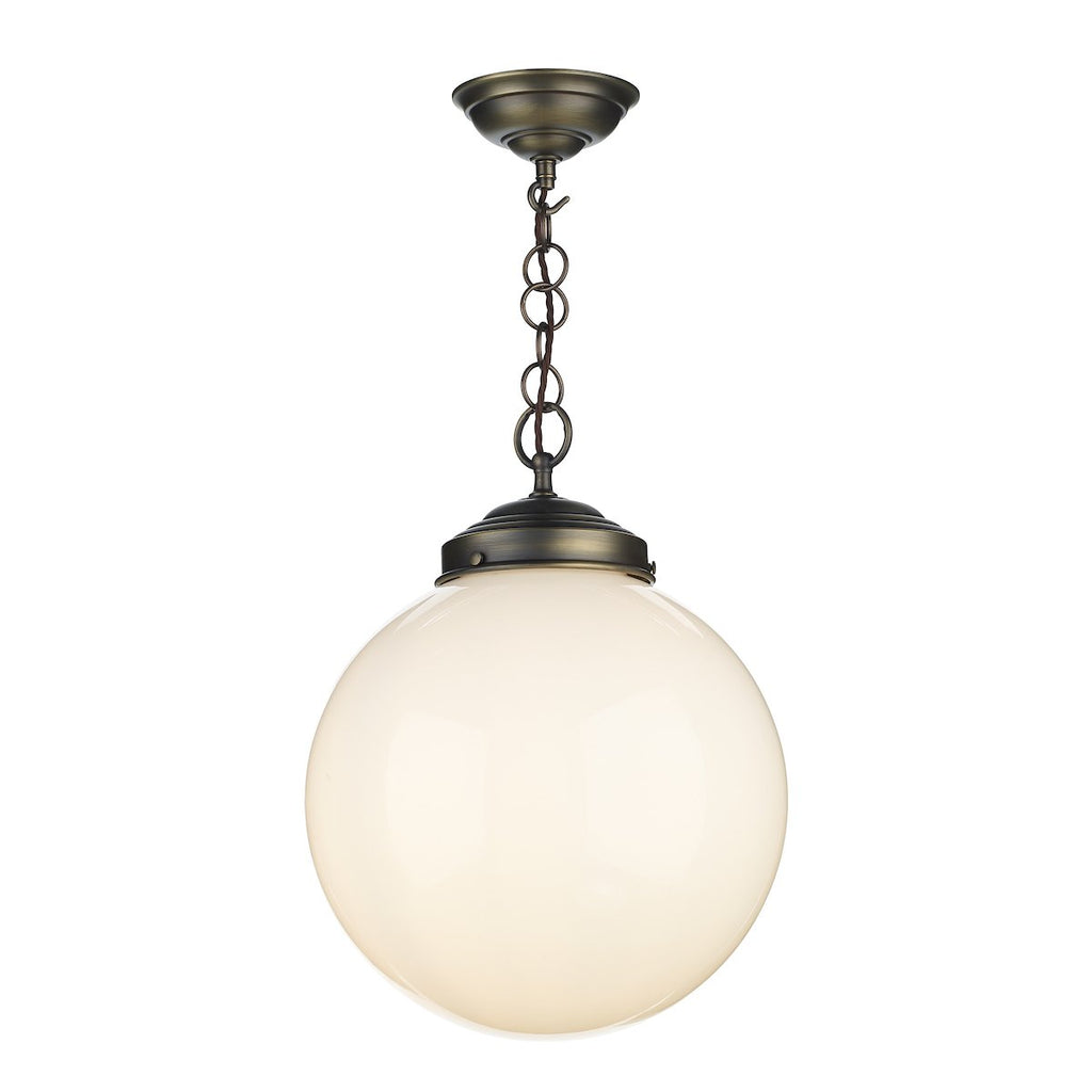 Fairfax 1 Light Pendant in Antique Brass comes with opal glass by David Hunt Lighting