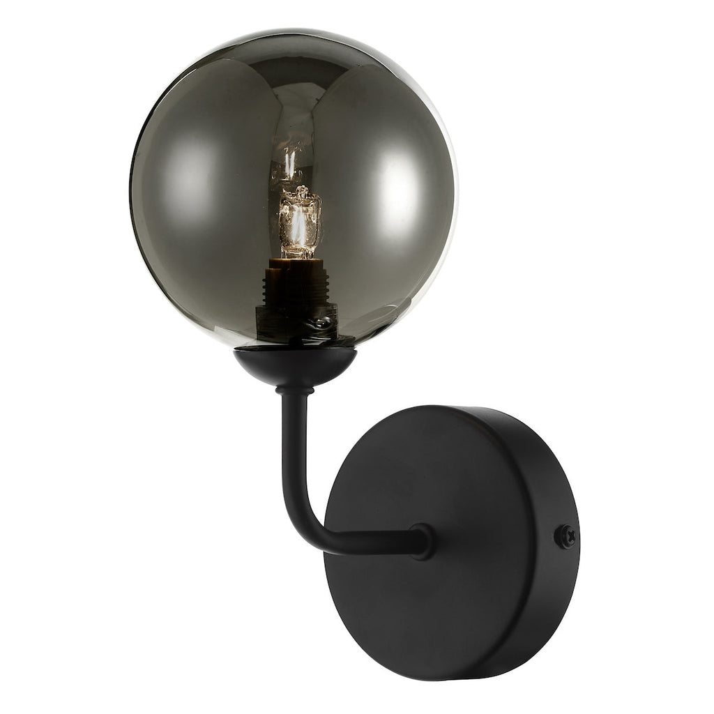 dar-lighting-feya-1-light-wall-light-matt-black-smoked-glass