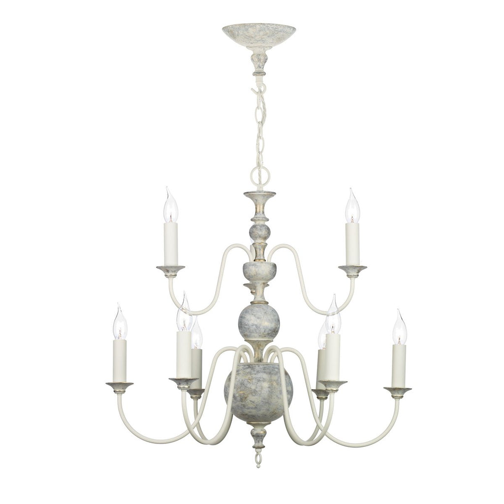 Flemish 9 Light Pendant Distressed Powder Grey/Gold by David Hunt Lighting