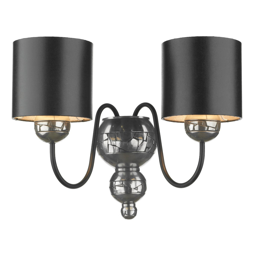 Garbo Double Wall Bracket Pewter complete with Black Silver Shades by David Hunt Lighting