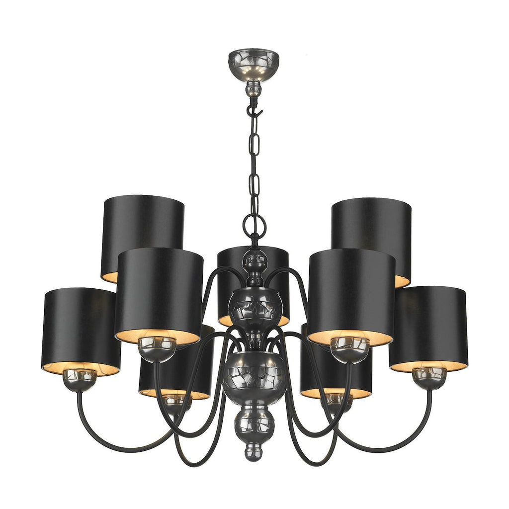 Garbo 9 Light Pendant Pewter complete with Black Silver Shades by David Hunt Lighting