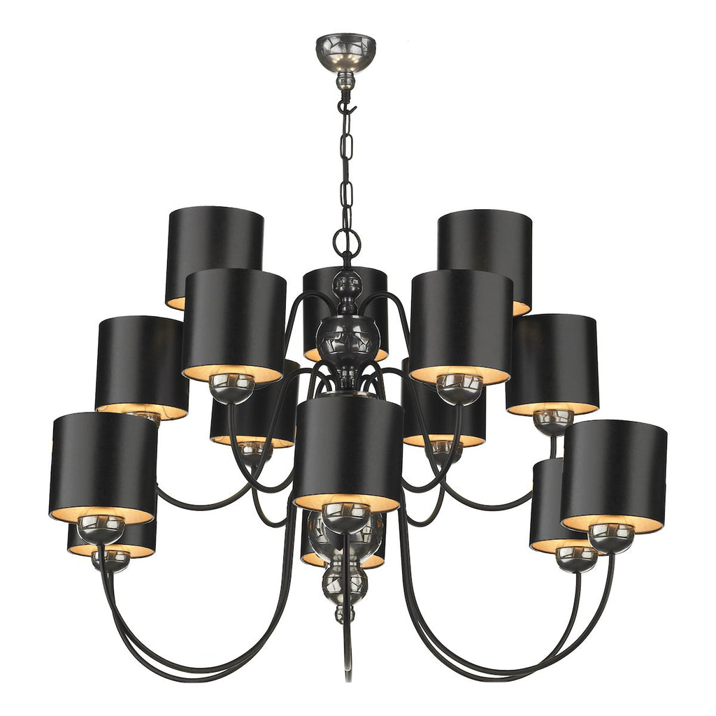 Garbo 15 Light Pendant Pewter complete with Black Silver Shades by David Hunt Lighting