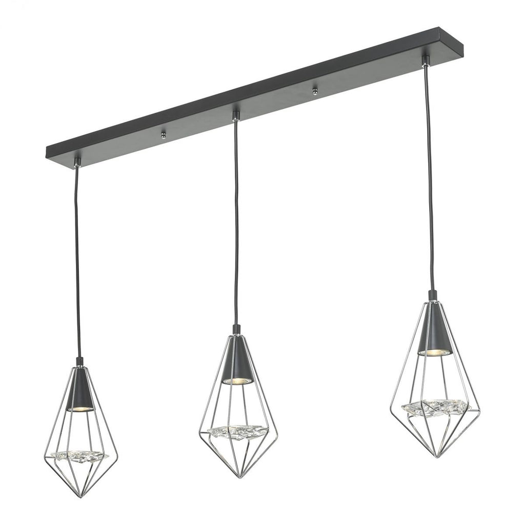 dar-lighting-gianni-3-light-pendant-black,-polished-chrome-&-glass