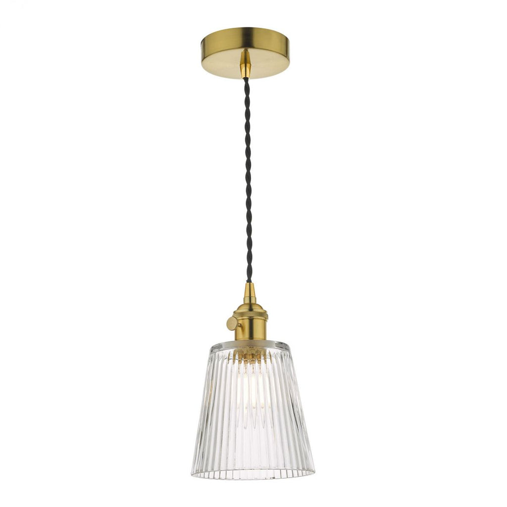 dar-lighting-hadano-1-light-pendant-natural-brass-with-ribbed-glass-shade