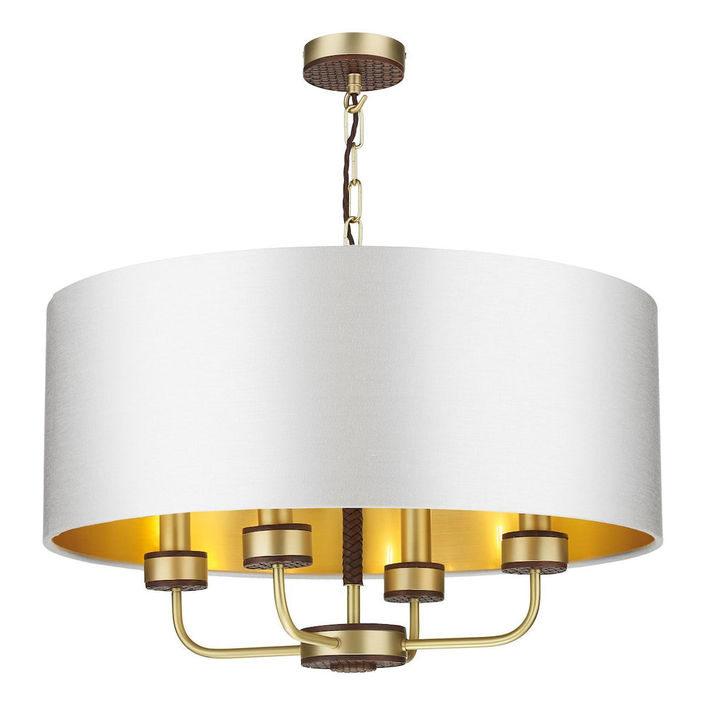 HUNTER 4 light pendant in butter brass with leather effect comes with shade by David Hunt Lighting