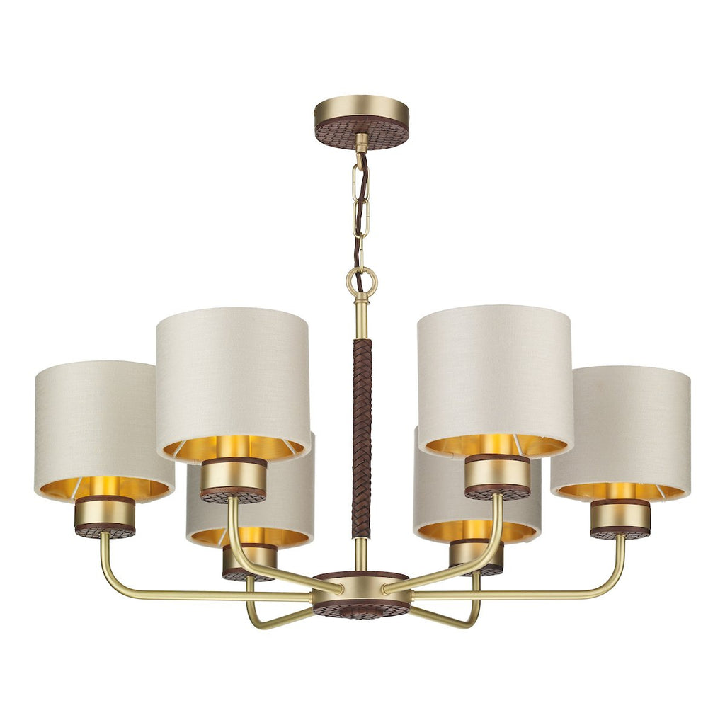 HUNTER 6 light pendant in butter brass with leather effect by David Hunt Lighting