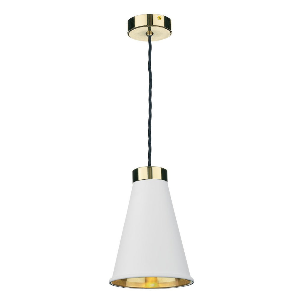 Hyde 1 Light Small Pendant in Polished Brass comes with Arctic White metal shade by David Hunt Lighting