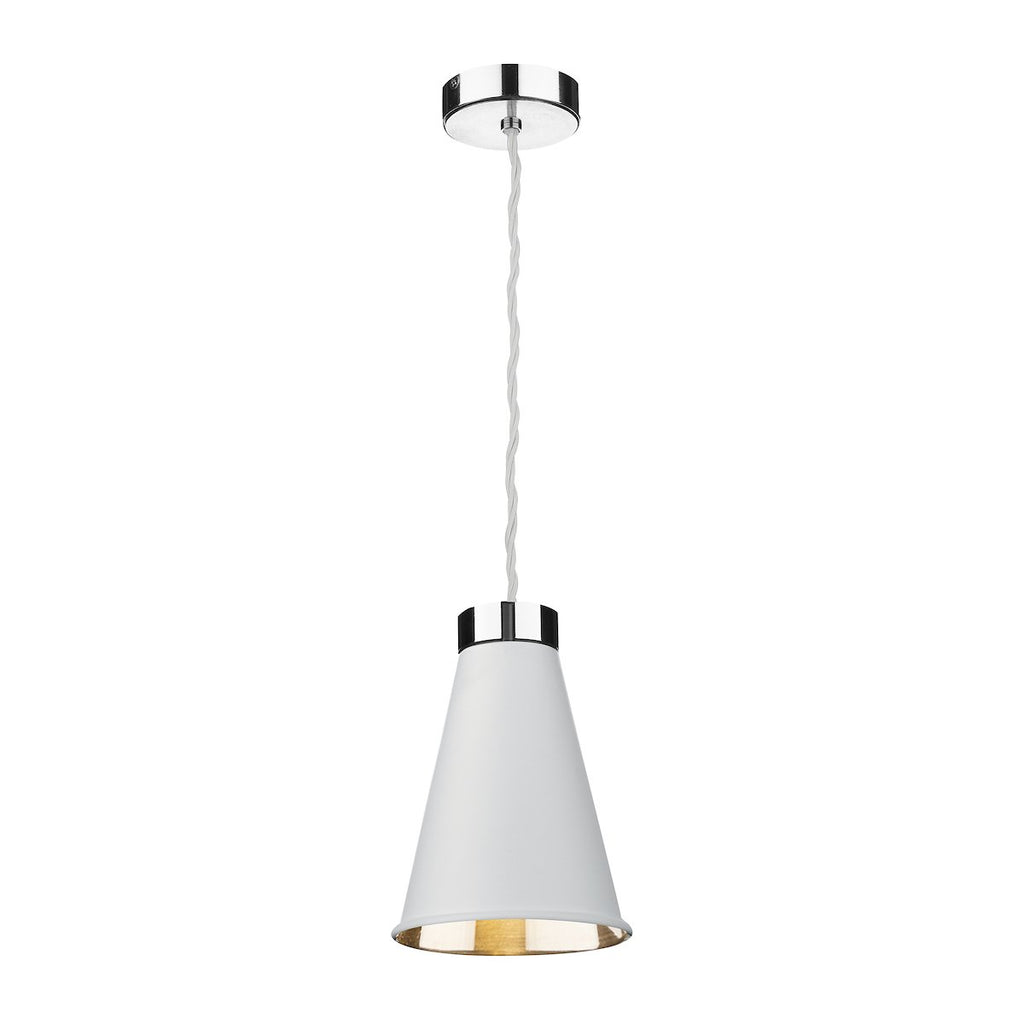 Hyde Single Small Pendant in Chrome comes with Arctic White metal shade by David Hunt Lighting