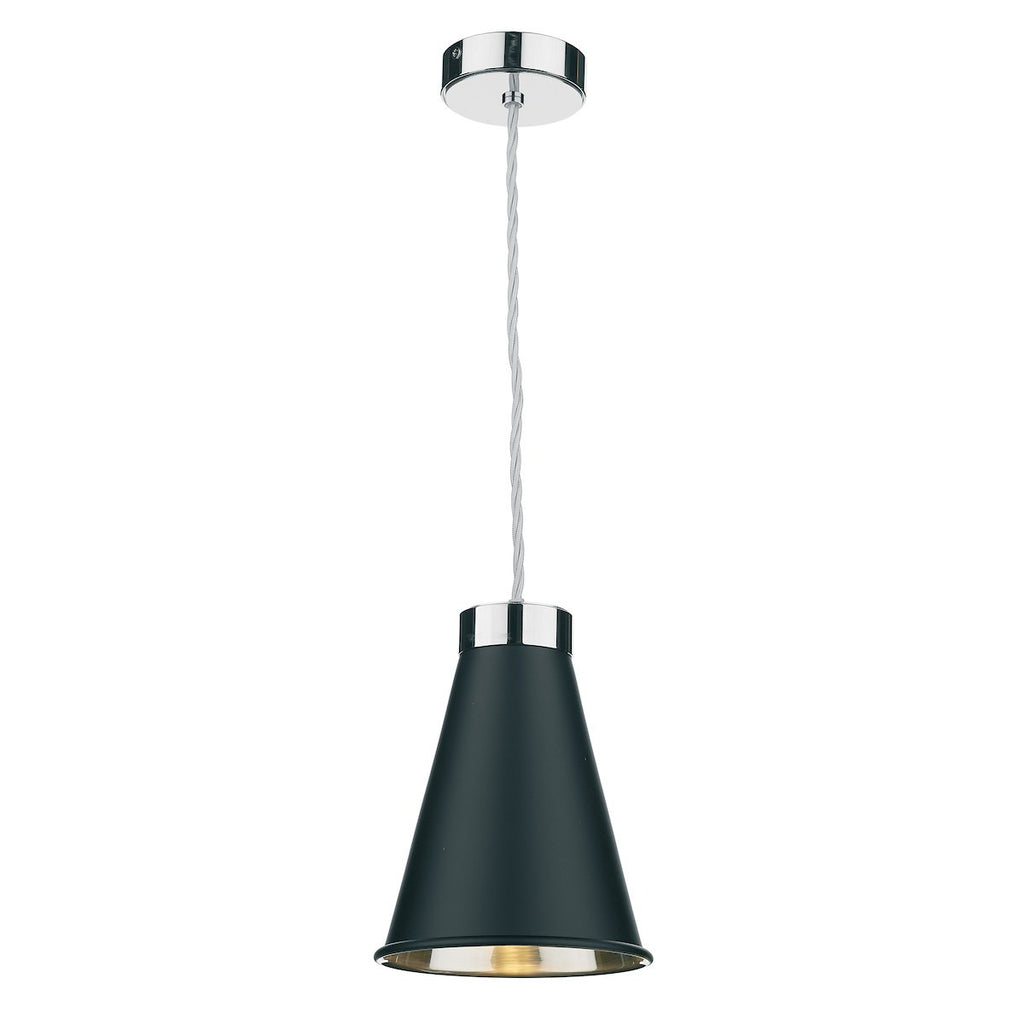 Hyde Single Small Pendant in Chrome comes with Black metal shade by David Hunt Lighting