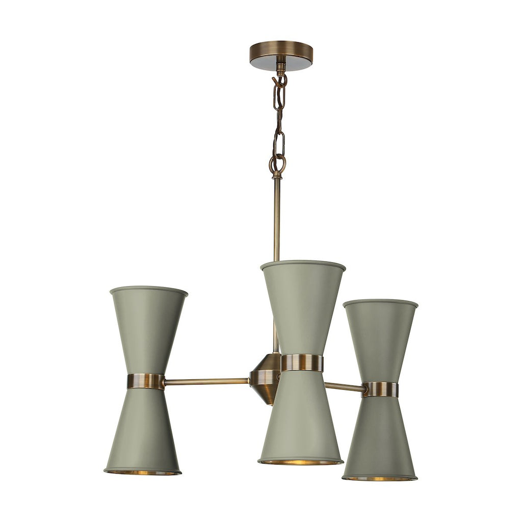 Hyde 6 Light Pendant in Antique Brass comes with Powder Grey metal shade by David Hunt Lighting