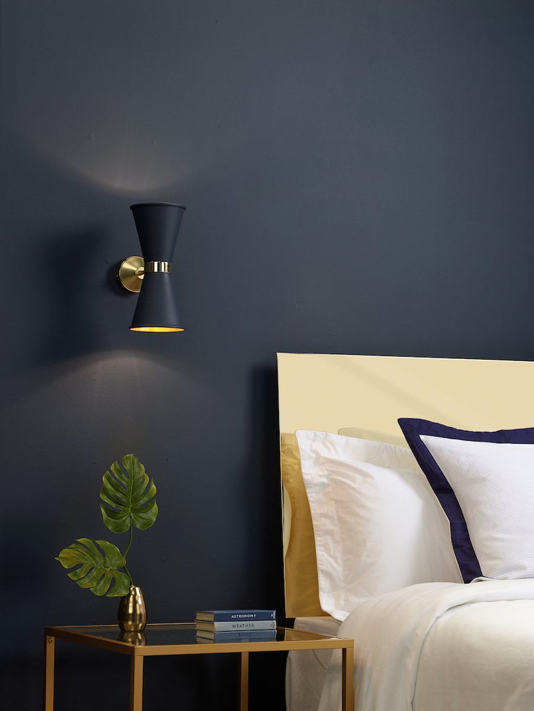 Hyde Double wall light Polished Brass comes with Black metal shade by David Hunt Lighting