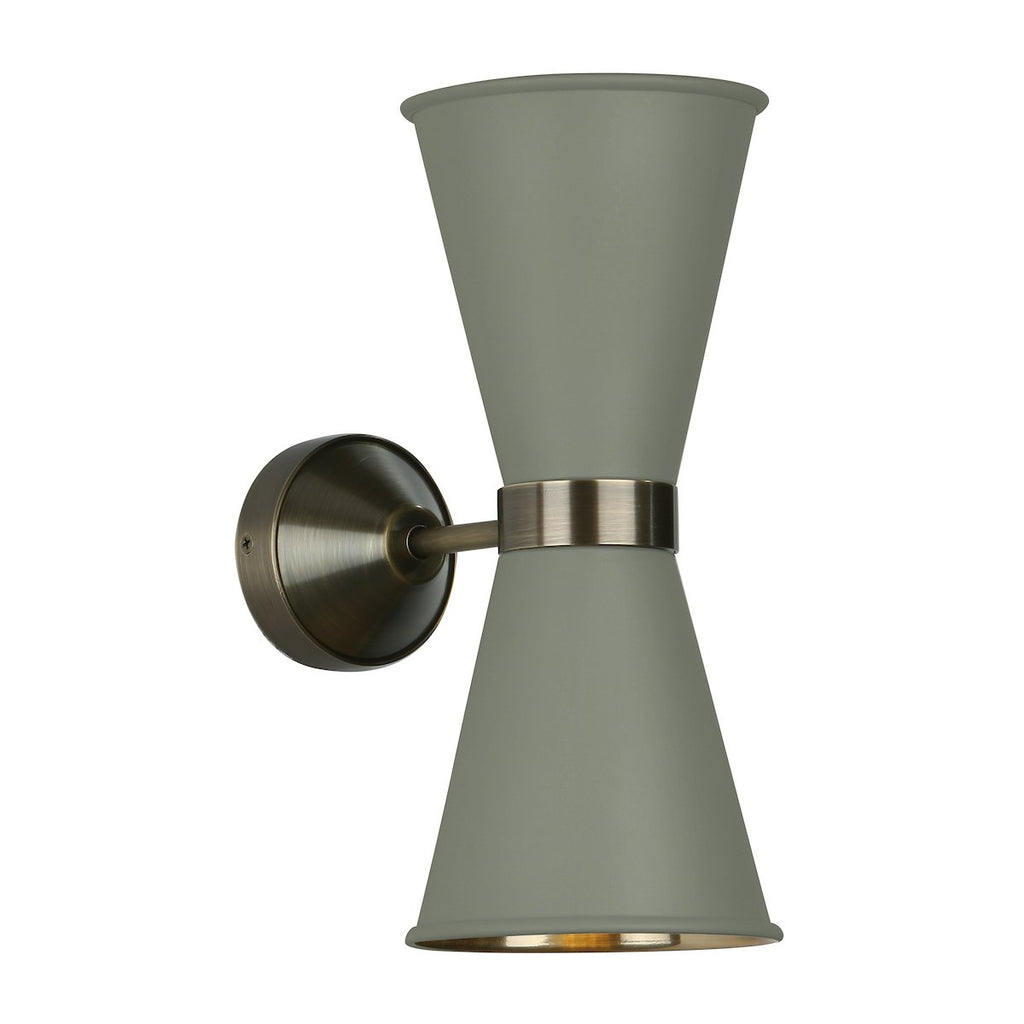 Hyde Double Wall Light Antique Brass comes with Powder Grey metal shade by David Hunt Lighting