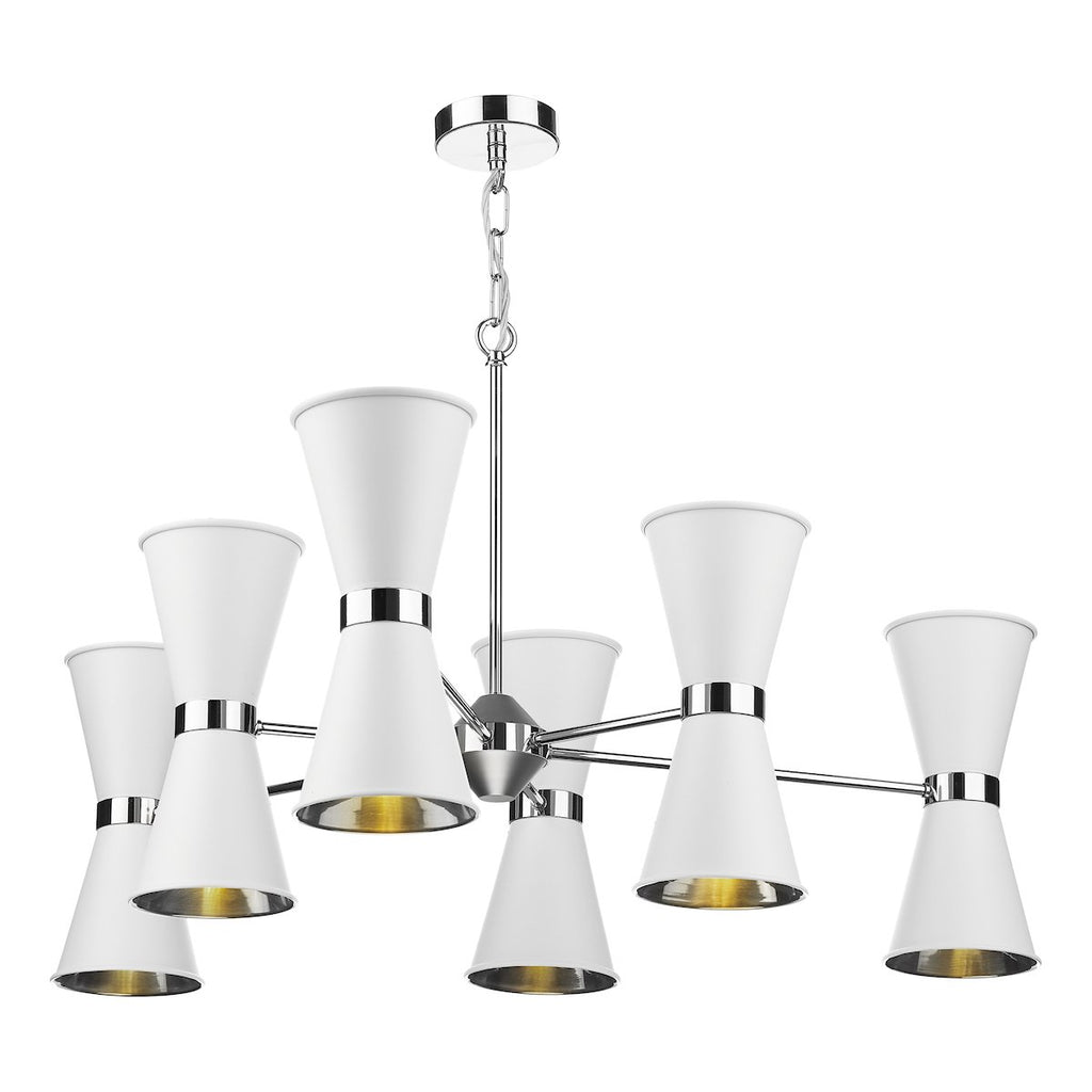 Hyde 12 Light pendant in Chrome comes with Arctic white metal shades by David Hunt Lighting