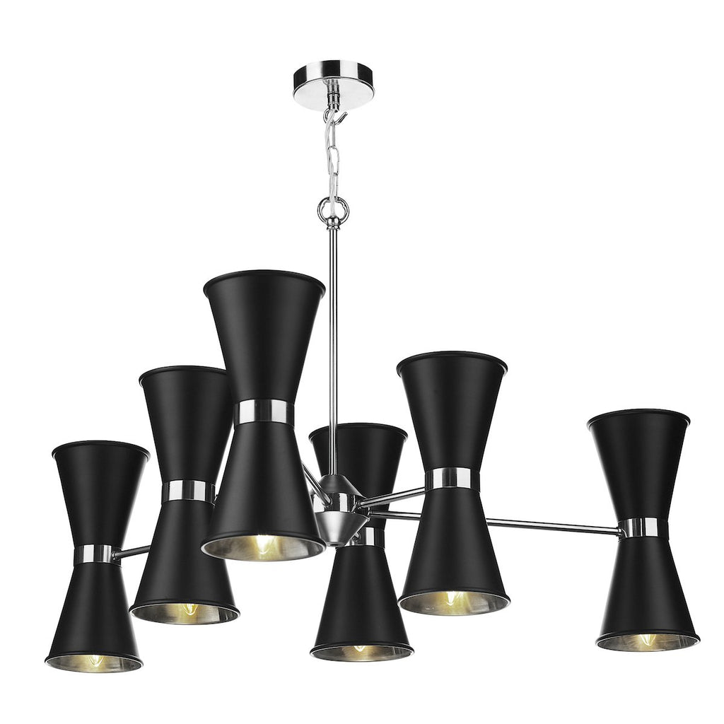 Hyde 12 Light pendant in Chrome comes with Black metal shades by David Hunt Lighting