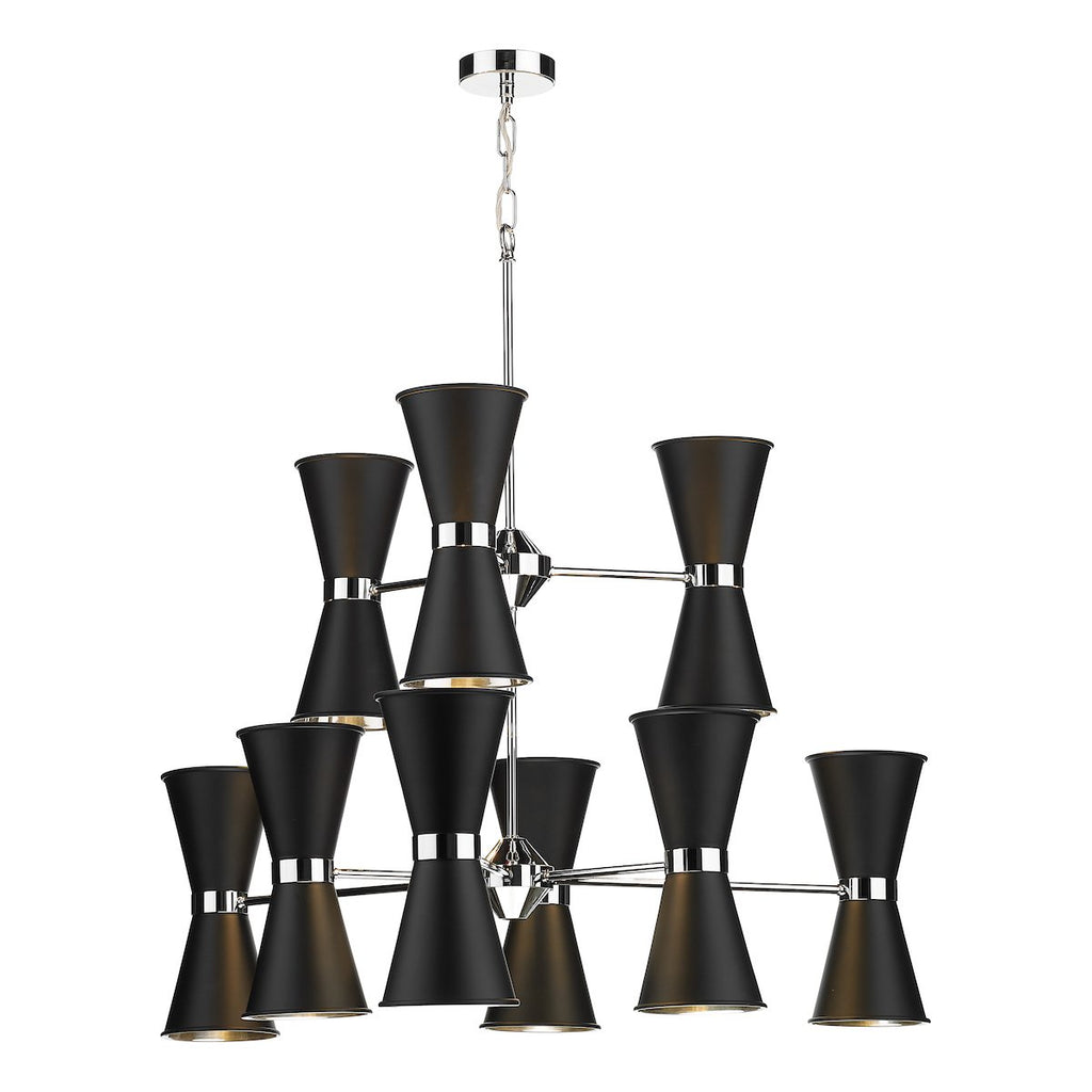 Hyde 18 Light pendant in Chrome comes with Black metal shades by David Hunt Lighting