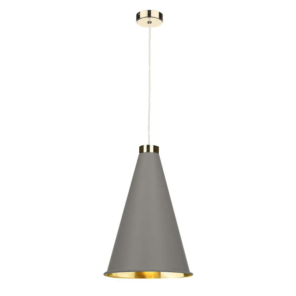 Hyde Single Large Pendant in Polished Brass comes with Arctic White metal shade by David Hunt Lighting