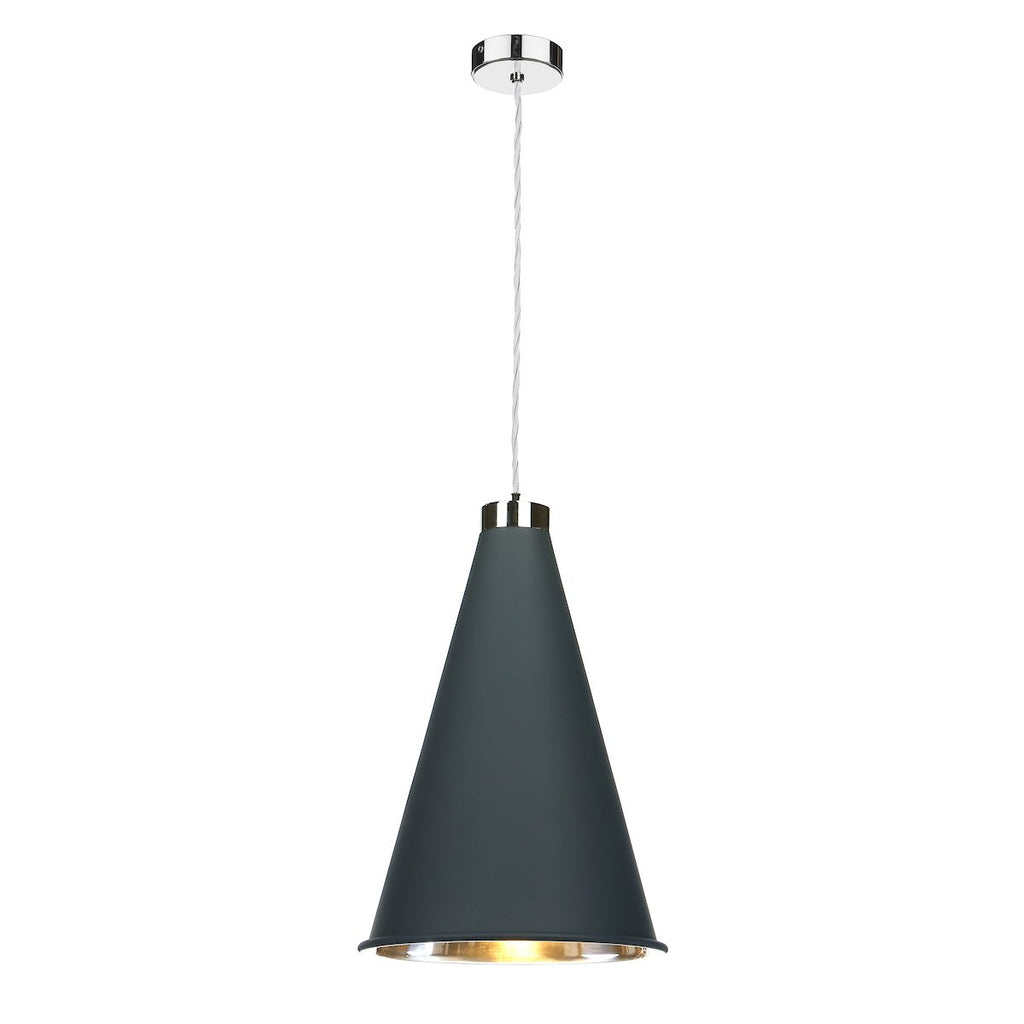 Hyde Single Large Pendant in Chrome comes with Smoke Blue metal shade by David Hunt Lighting