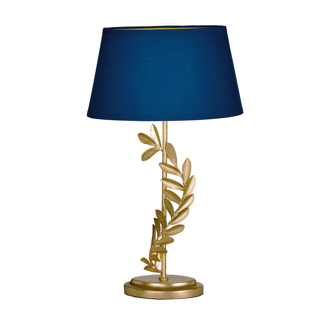 Archer Table Lamp Leaf Design in Gold with Navy Blue Shade by Laura Ashley