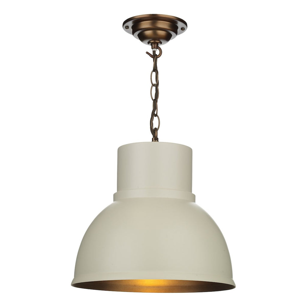 SHOREDITCH Single large pendant Cotswold cream with antique brass inner by David Hunt Lighting