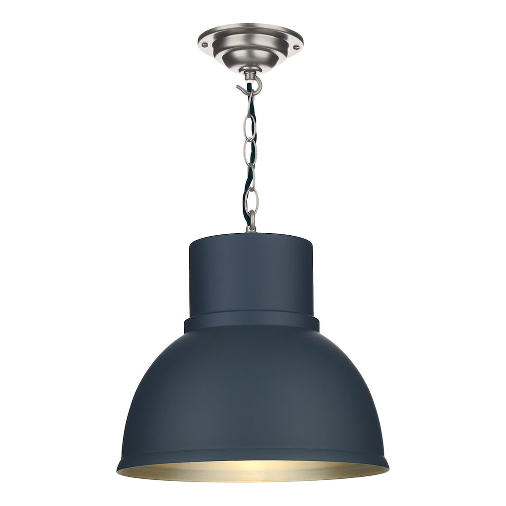 SHOREDITCH Single large pendant Smoke blue / brushed chrome inner by David Hunt Lighting