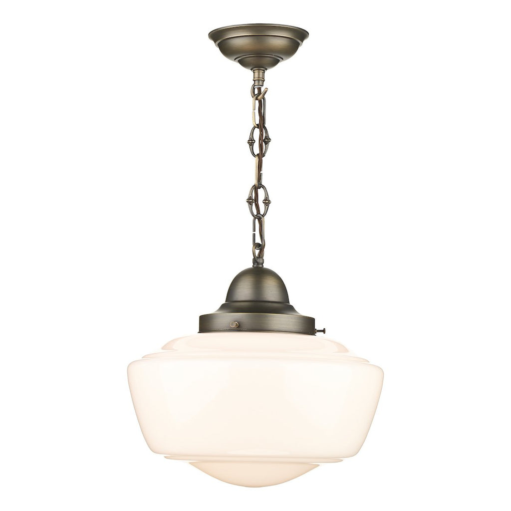 Stowe 1 Light Antique Brass Opal Glass Pendant by David Hunt Lighting