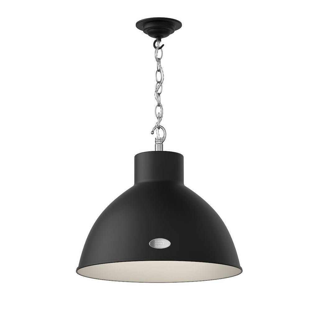 Utlility 1 light pendant Black with White inner by David Hunt Lighting