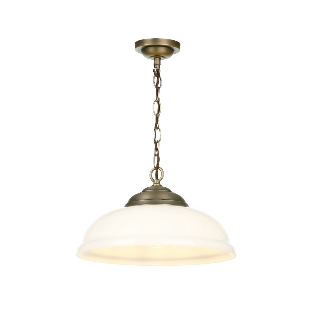 WEBSTER 1 light pendant white glass with antique brass by David Hunt Lighting